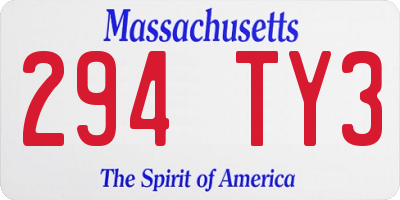 MA license plate 294TY3