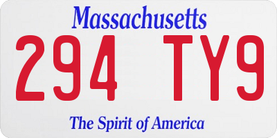 MA license plate 294TY9