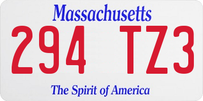 MA license plate 294TZ3