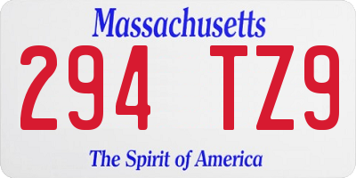 MA license plate 294TZ9