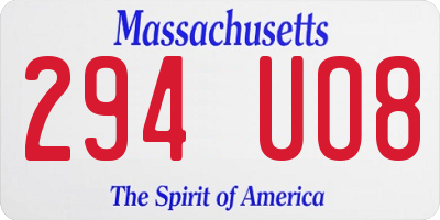 MA license plate 294UO8