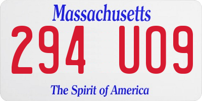 MA license plate 294UO9