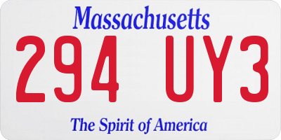 MA license plate 294UY3