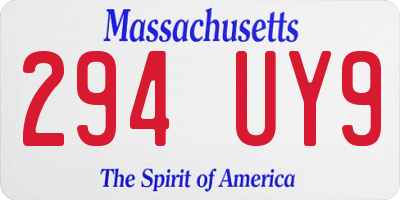 MA license plate 294UY9