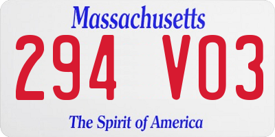 MA license plate 294VO3