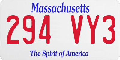 MA license plate 294VY3