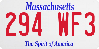 MA license plate 294WF3