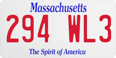 MA license plate 294WL3