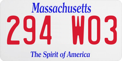 MA license plate 294WO3