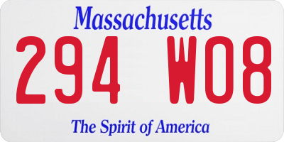MA license plate 294WO8