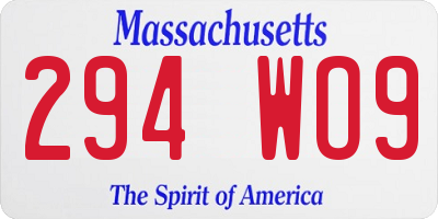 MA license plate 294WO9