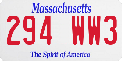 MA license plate 294WW3