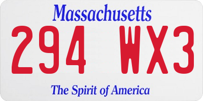 MA license plate 294WX3