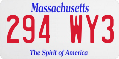 MA license plate 294WY3