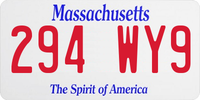 MA license plate 294WY9