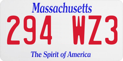 MA license plate 294WZ3