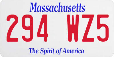 MA license plate 294WZ5