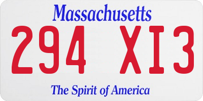 MA license plate 294XI3