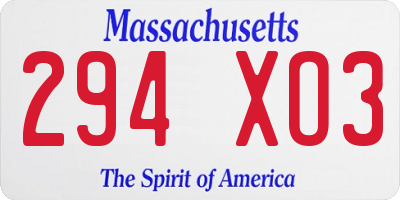 MA license plate 294XO3