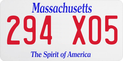 MA license plate 294XO5