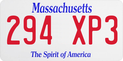 MA license plate 294XP3
