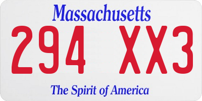 MA license plate 294XX3