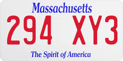 MA license plate 294XY3