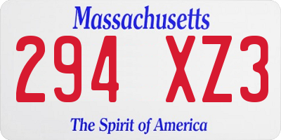 MA license plate 294XZ3