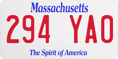 MA license plate 294YA0