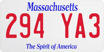 MA license plate 294YA3