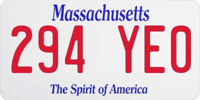 MA license plate 294YE0