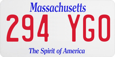MA license plate 294YG0