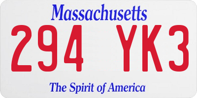 MA license plate 294YK3