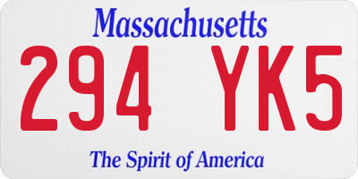 MA license plate 294YK5