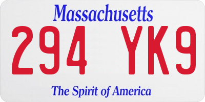 MA license plate 294YK9