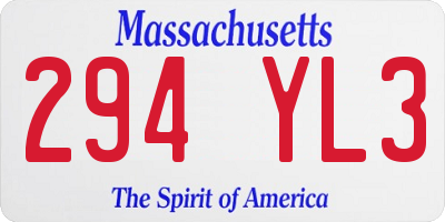 MA license plate 294YL3
