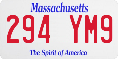 MA license plate 294YM9