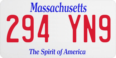 MA license plate 294YN9