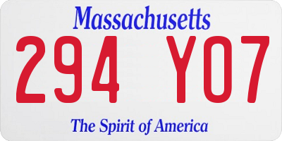 MA license plate 294YO7