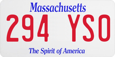 MA license plate 294YS0