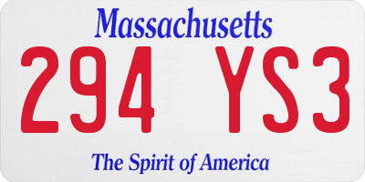 MA license plate 294YS3