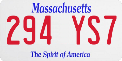 MA license plate 294YS7