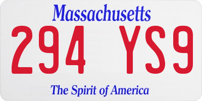 MA license plate 294YS9