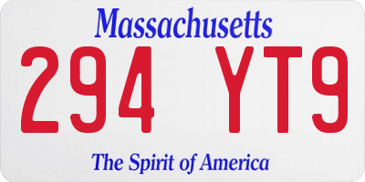 MA license plate 294YT9