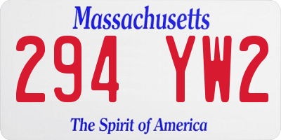 MA license plate 294YW2