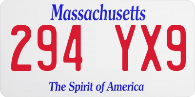 MA license plate 294YX9