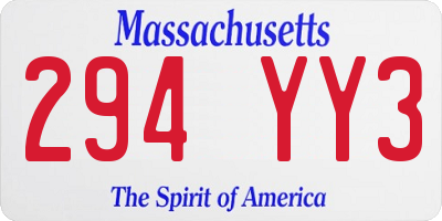 MA license plate 294YY3