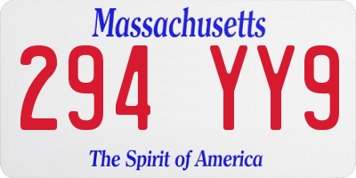 MA license plate 294YY9