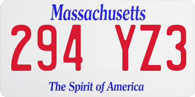 MA license plate 294YZ3