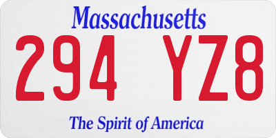 MA license plate 294YZ8